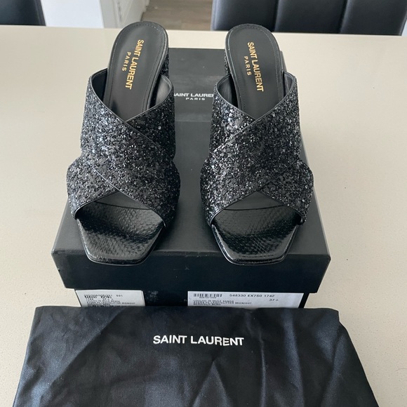 Saint Laurent Glitter 70mm Mules - Picture 2 of 7
